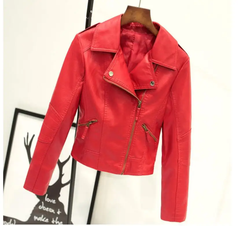 Winter Short Slim Fit Red Ladies Motorcycle Jacket Korean Style