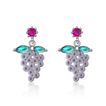 Korean Fashion Women New Style Grape Dangle Earring Simple CZ Crystal Gold Plated Earring Elegant Women Wedding Jewelry