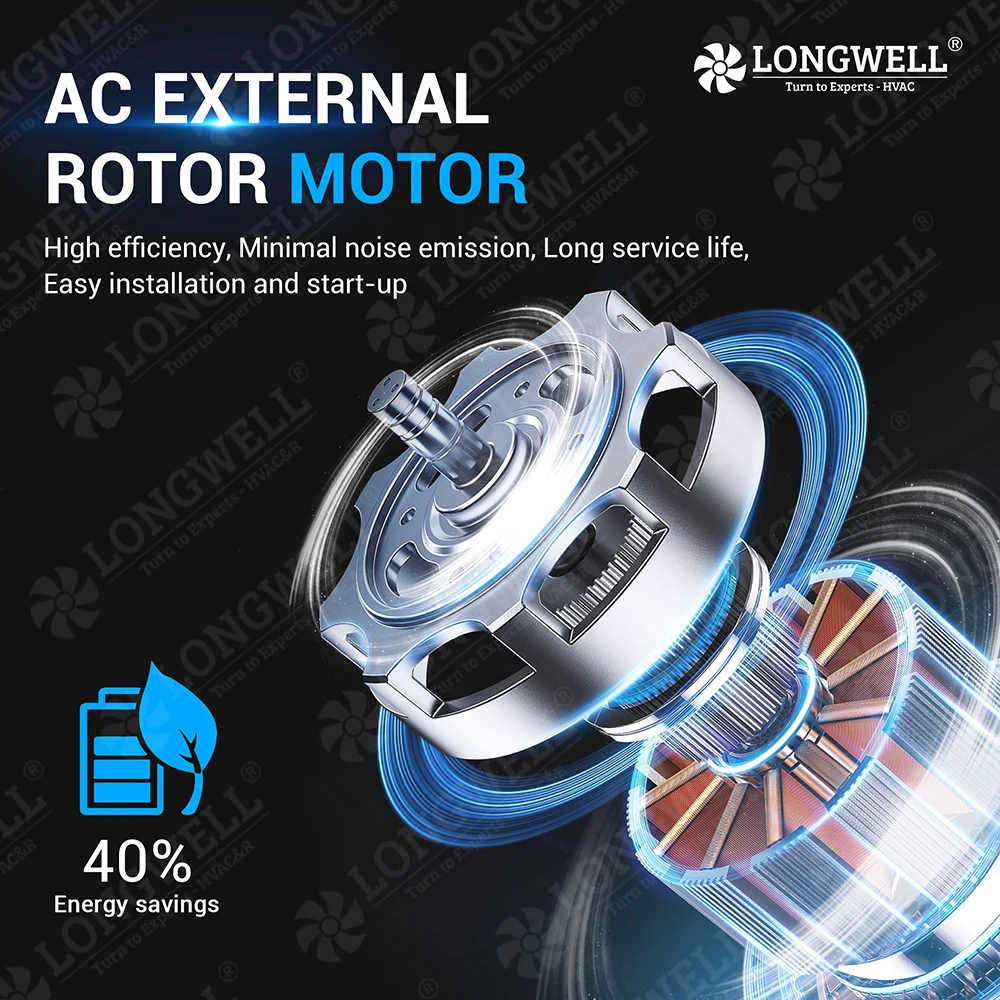 Longwell Custom High Quality 315mm Diameter AC Backward Centrifugal Exhaust Fan for HVAC System OEM Support