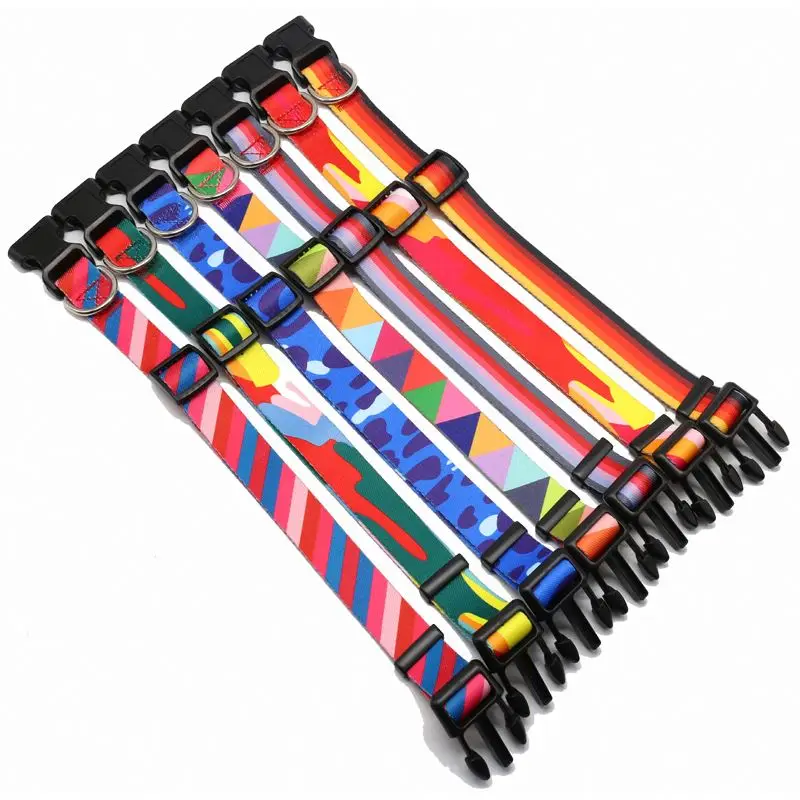 High Quality Custom Printed Breathable Adjustable Nylon Webbing Pet Dog Collar Leash Set Luxury Quick Release Training