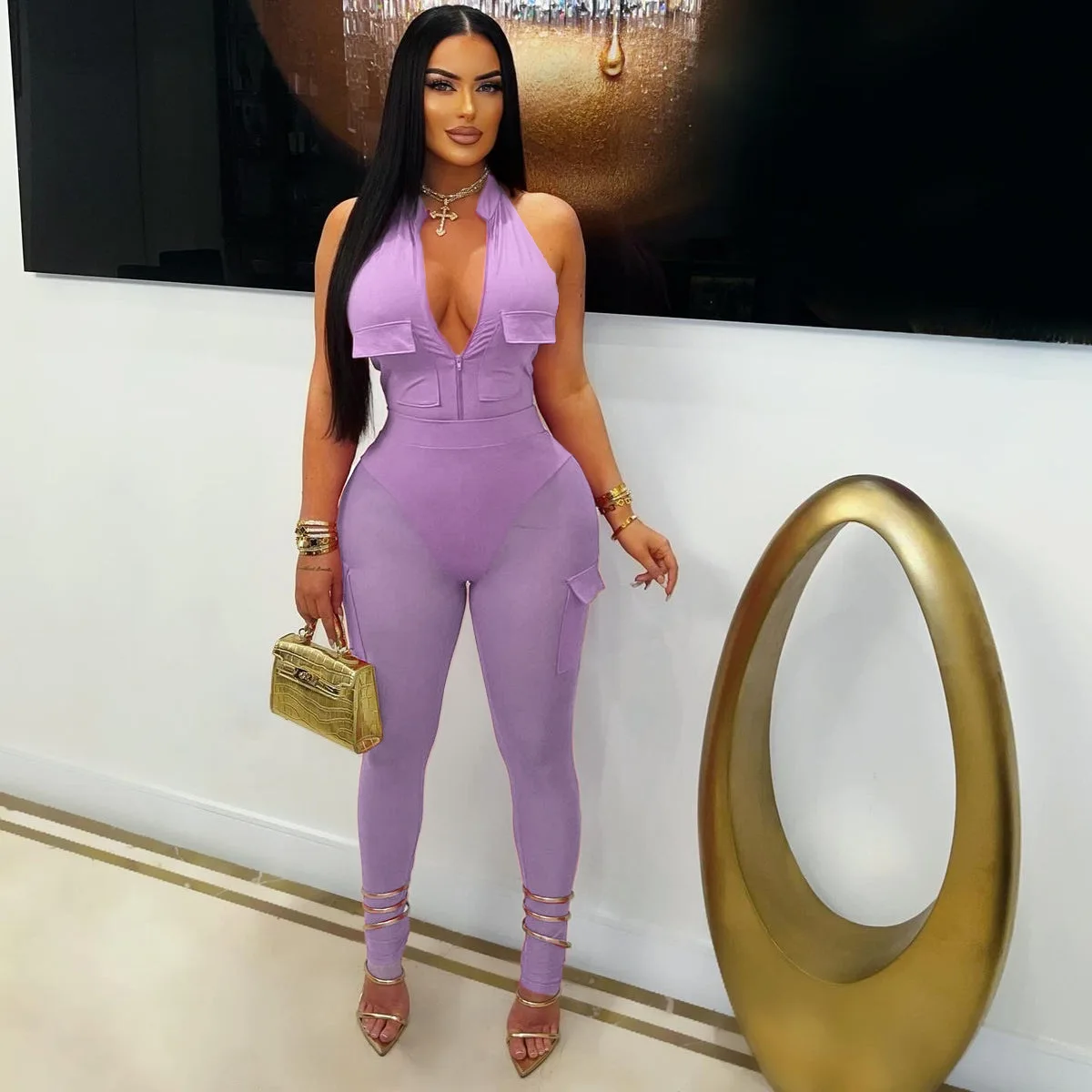 2025 Jumpsuit - See through Women Streetwear Mesh Jumpsuit