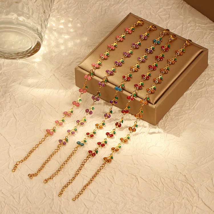18K Gold Plated Cherry Charm Bracelet for Women