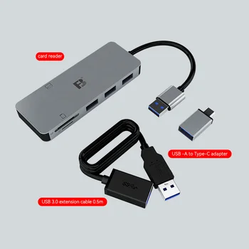 FB CR718-30 Metal 3 Ports Usb 3.0 Hub with 2 Slot Sd Tf Cf 6 in 1 Card Reader CF X1 + SD X1 + TF X1 + USB-AX3 product image