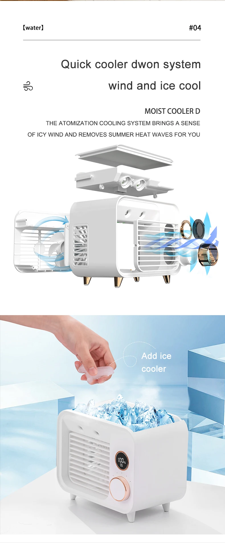 300ML Ice Water Cooler Fan 2000mAh Desktop Portable Mini Cooling Fan ...