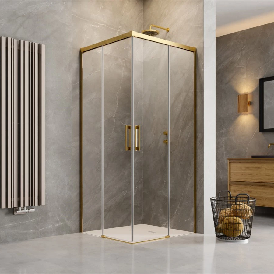 Modern Golden Raindrop Shower Partition Sliding Door 6mm Tempered Glass with Aluminium Frame for Bathroom or Hotel