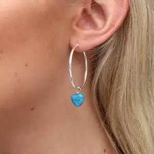 2026 High Quality Trendy Style 18ct Rose Gold 925 Sterling Silver Western Turquoise Heart Hoops Earrings for Women Gift