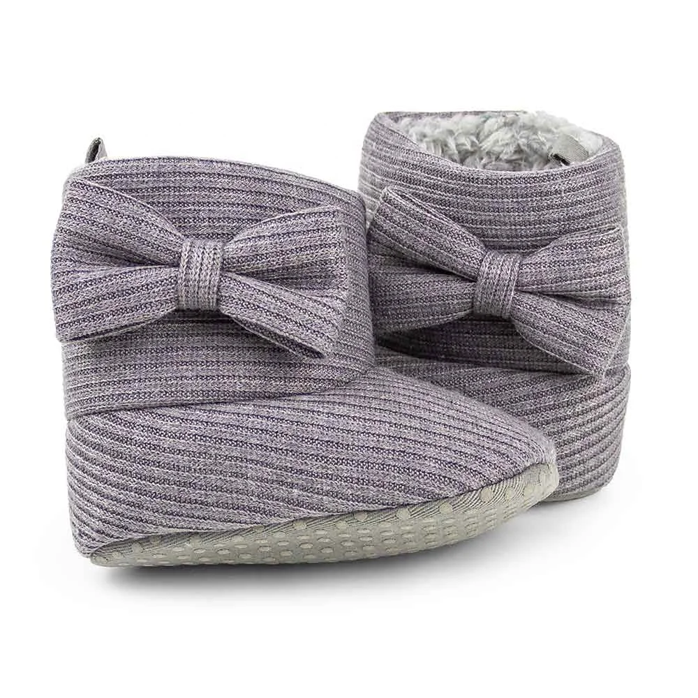 Незаменимые вязаные детские ботинки, зимняя мягкая обувь для маленьких девочек с бантом