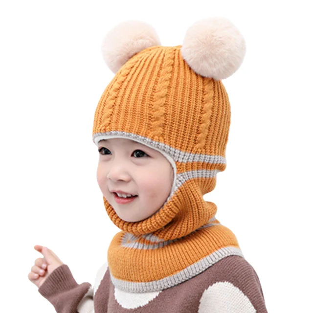 Hot Selling winter ear protection warm knitted hat hick hat wool fleece baby kids autumn hat scarf