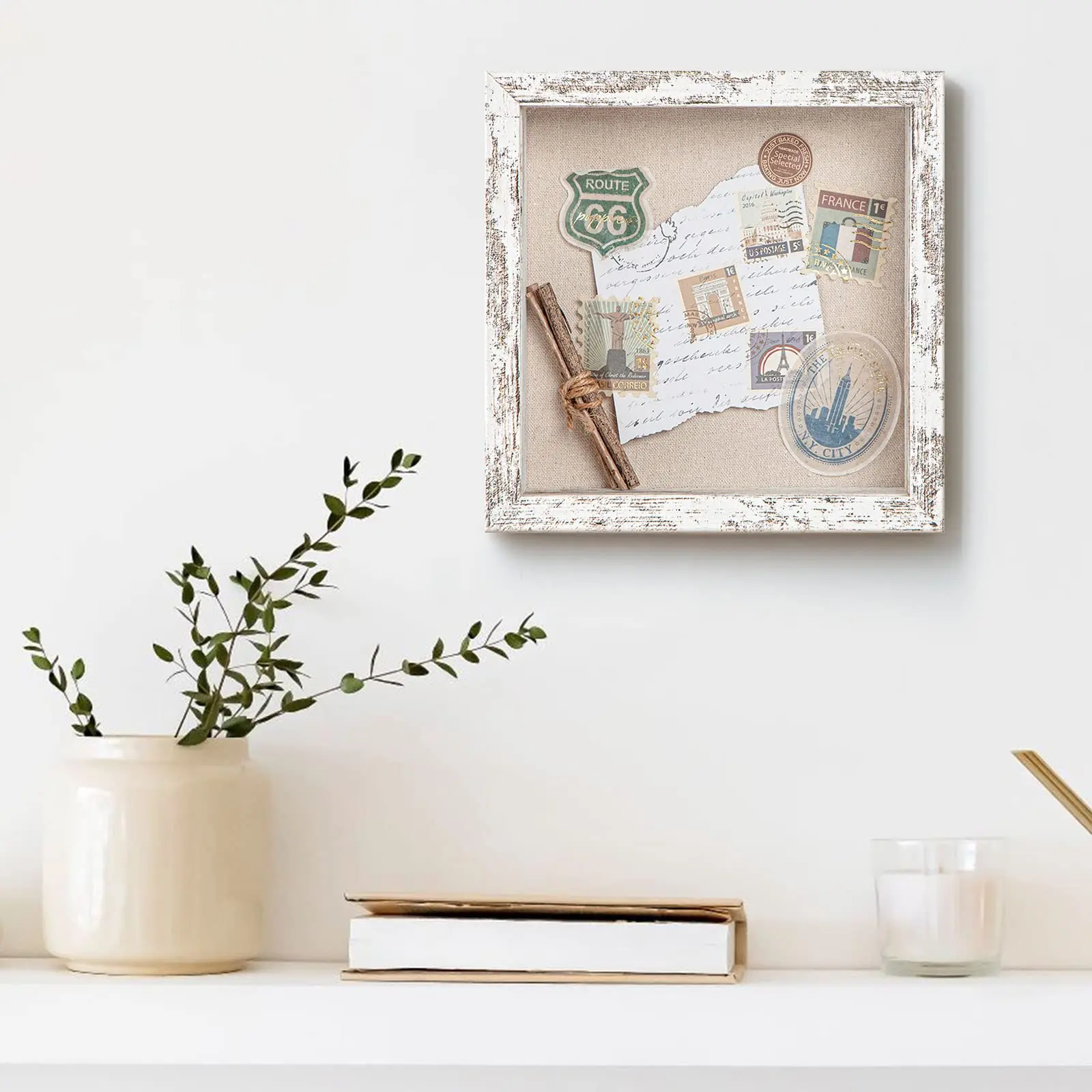 Wooden Shadow Box Frame with Linen Back Memorial Picture Flower Medal Ticket Solid Wooden Glass Door Display Case