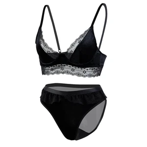 RTS Women Lace & Velvet Underwire Lingerie Bra and Panty Underwear Set Soft Cup Bra Panties Intimate Bra & Brief Set