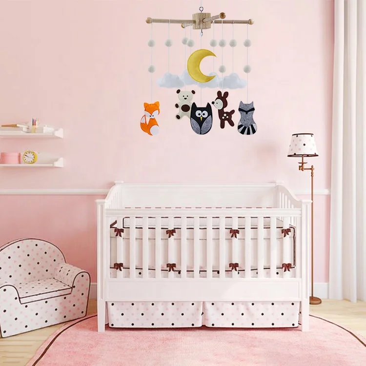 Музыкальные лесные животные, войлочные детские мобильные вешалки, мобиль для детской кроватки в лесу, мультяшный Лисий детский войлочный мобильный