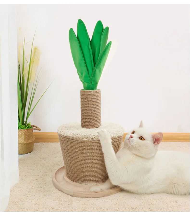 Flower Pot Design Cat Tree Scratcher Plush Wear-Resistant Post Toy and Board with Climbing Features