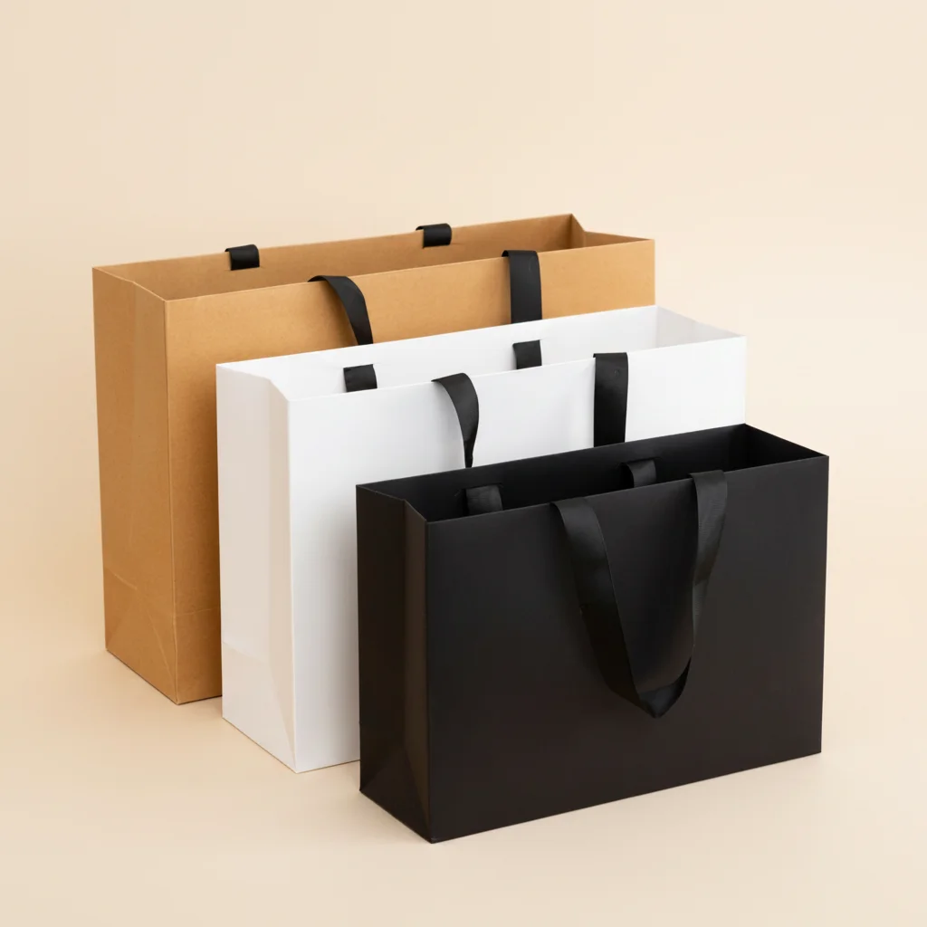 Close-up of rigid kraft paper construction and handle detail