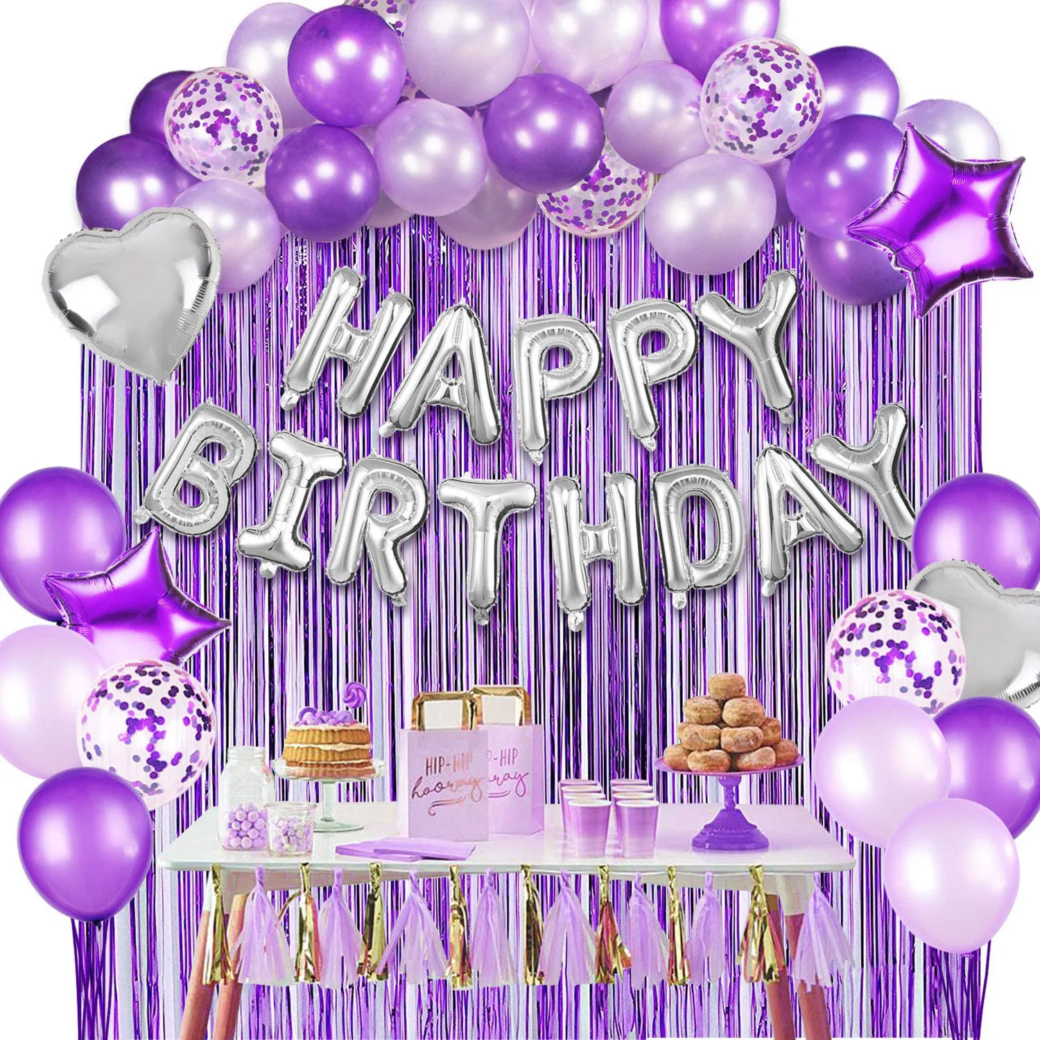 thème violet décorations de fête d'anniversaire fournitures glycine violet  ballons violet feuille rideaux kit