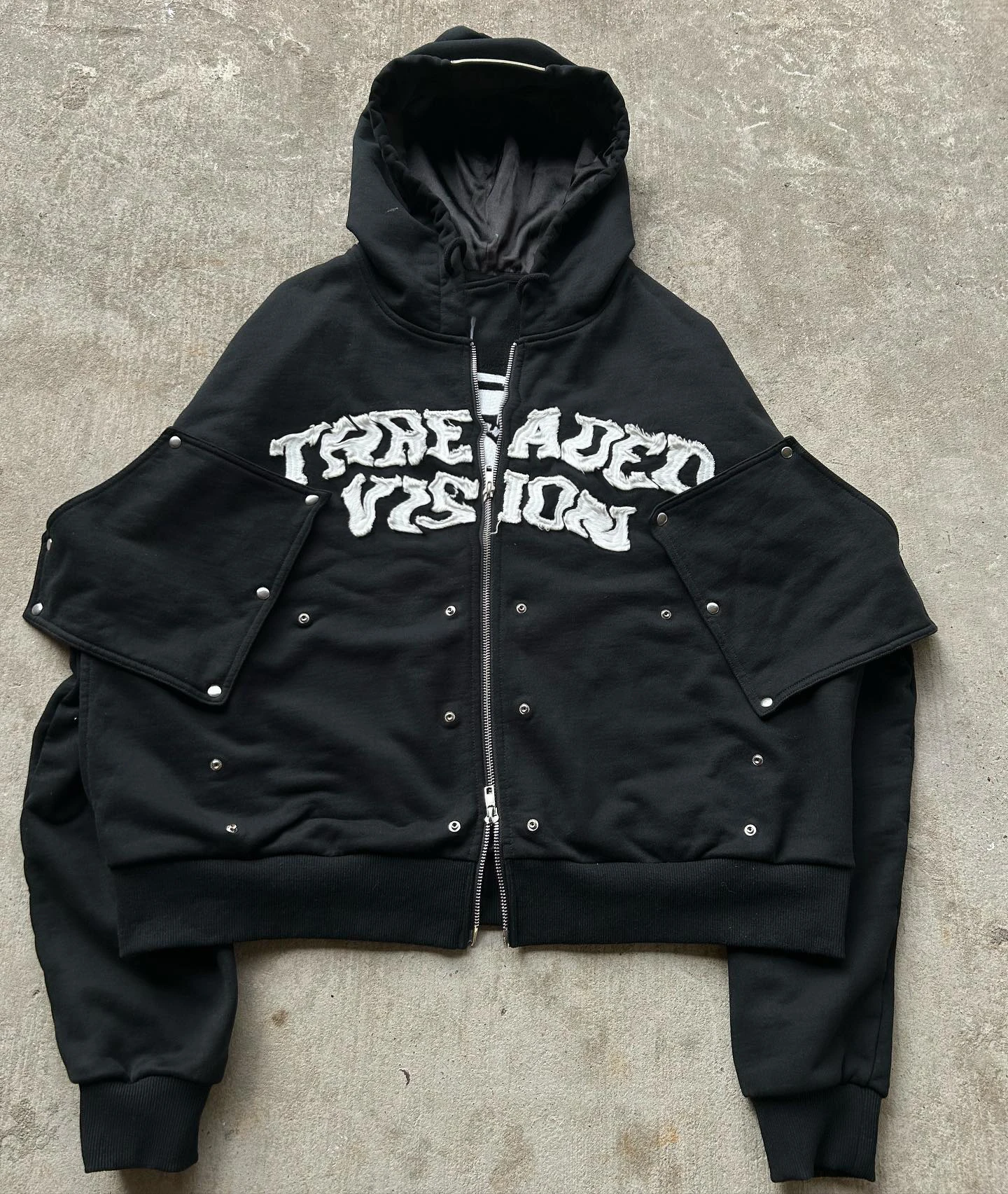 Wholesale Custom Double Zipper Embroidered Logo Men'S Hoodie Sweatshirt Heavyweight Streetwear Cotton Riveted Zip up Hoodie Men gallery 7