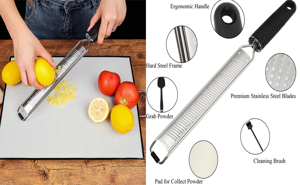 Lemon Zester & Cheese Grater - Stainless Steel - Kitchen Tool , Nutmeg,  Chocolate, Vegetables, Fruits, Dishwasher