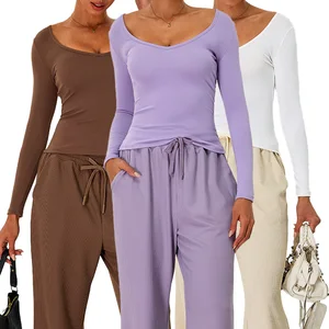 TM0273  Women Nude Feeling Ribbed Small v Neck Slim Sports Top Lonng Sleeve Quick-dry Yoga Top