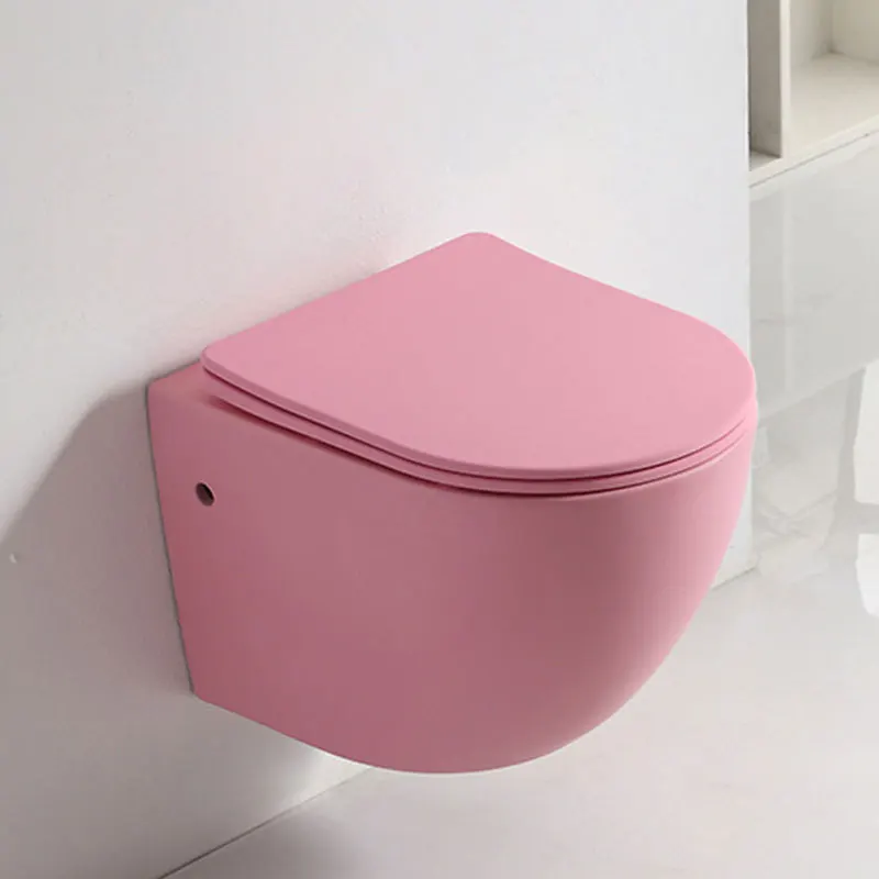 Rimless Two Piece Wash Down Wall Hung WC Toilet Bathroom Ceramic Pink Water Closet Wall Mounting Toilet Bowl