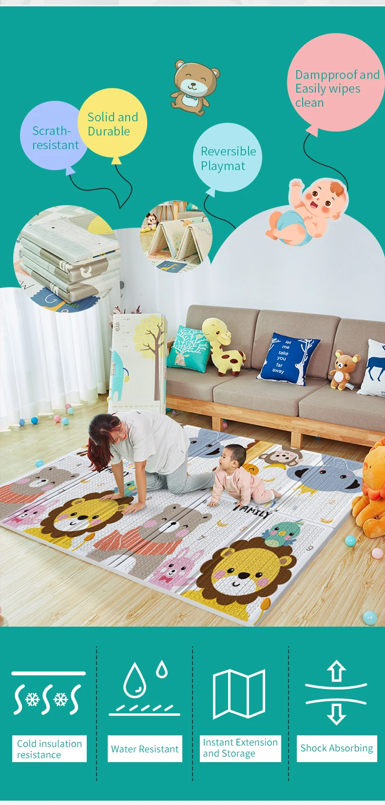 Baby Care Activity Foldable Waterproof Floor Xpe Foam Folding Play Mat