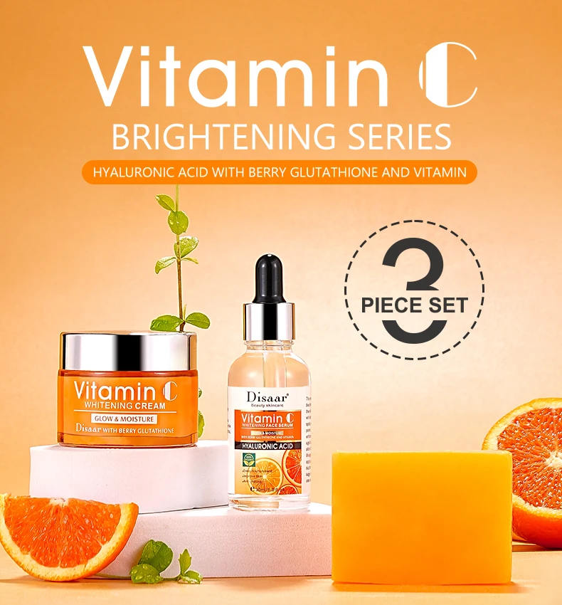 Disaar Vitamin C Hyaluronic Acid Skin Care Products 3in1 Set Soap Face Cream Face Serum Set Vitamin C Product For Skin Whitening