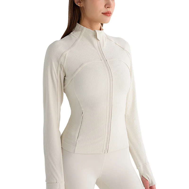 Ribbed Autumn Yoga Jacket Stand Collar Zipper Quick-Dry Breathable Fitness Long Sleeve f preview