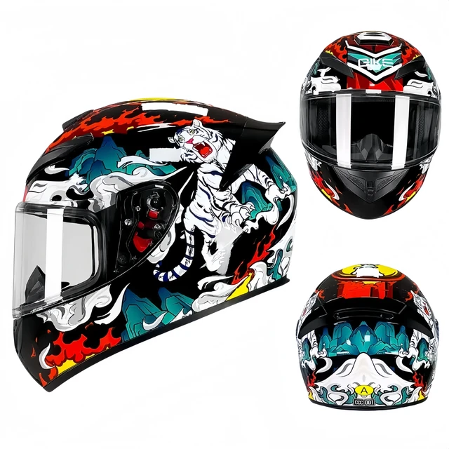 Original Factory  Full Face Motorcycle Helmet Tiger Printed Pattern Bluetooth ABS All Seasons Fit for Adults