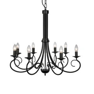 Retro Black Pendant Lamp Chandelier Lighting 5 Candle Wrought Iron Light Hanging Ceiling Fixtures