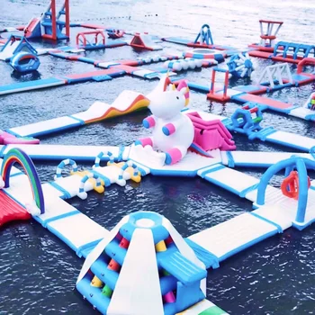 Custom commercial team building activities playground game water challenge inflatable water obstacle course