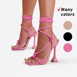 New Design Lace-Up Stiletto Heel Party Sandals for Women Open Toe Square Fashionable High Heel Shoes for Summer