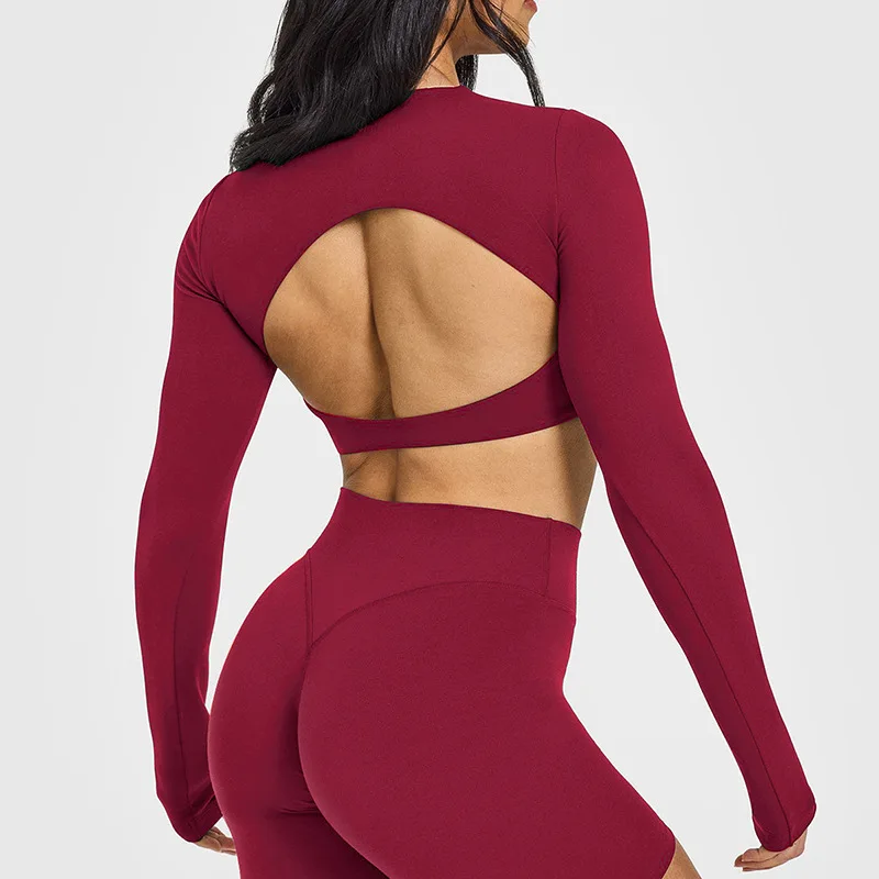 High-end Backless Breathable for Sports Top Full Sleeve Chest Pad Tight-fitting Yoga Wea preview