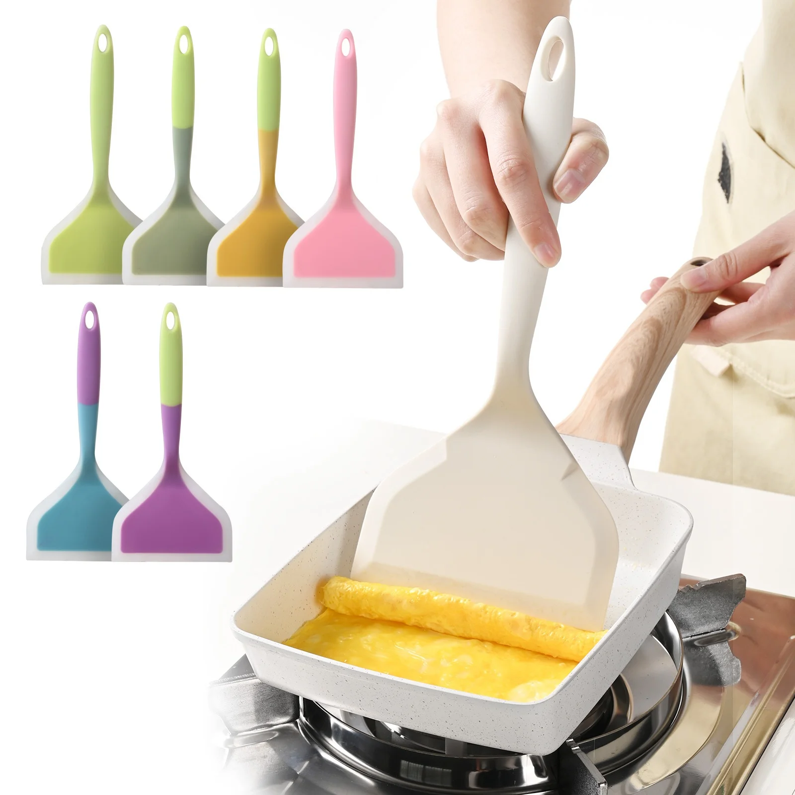 Haushalts-Silikon-Spatel für Tamagoyaki-Pfannkuchen, halbtransparent, hitzebeständig, für hohe Temperaturen geeignet, antihaftbeschichtet, verbrennungssicher