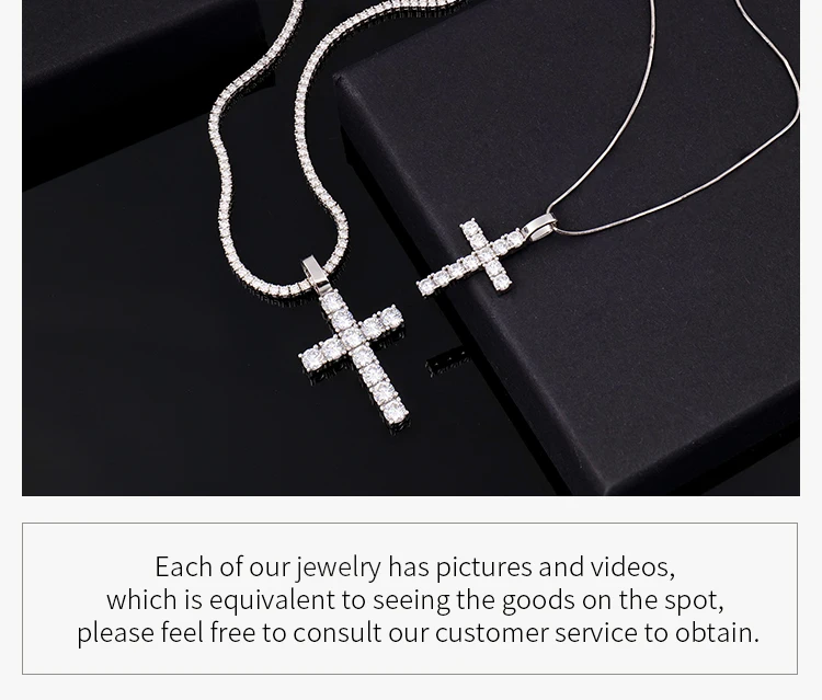 Wholesale jewelry 925 sterling silver holy shining vvs mossanite moissanite diamond crosses chain necklace pendant for men women