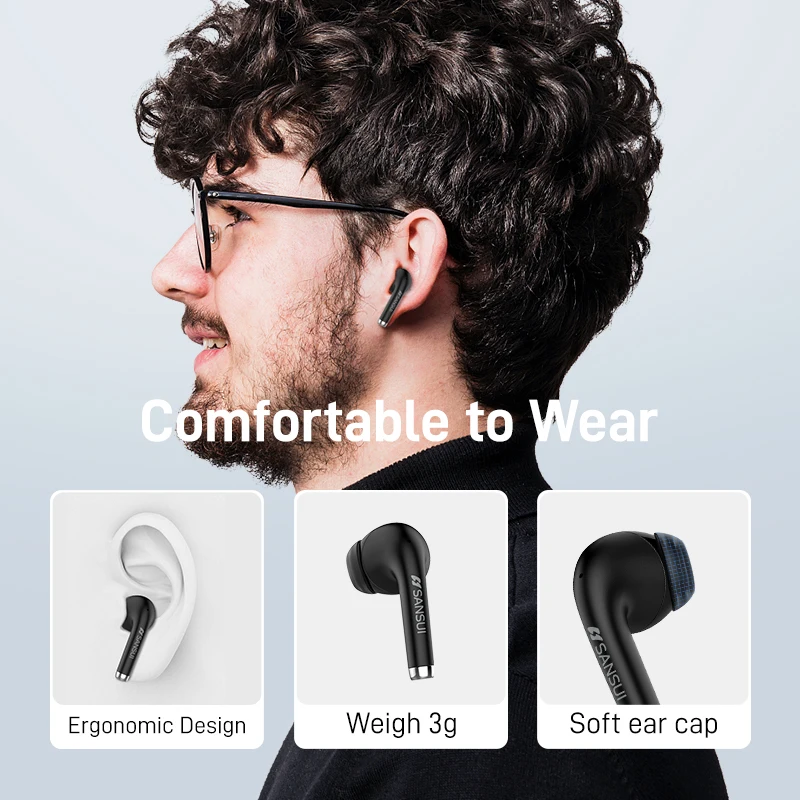 Sansui W6 ENC Call Noise Cancelling in Ear air Buds Listening Music Equipment Painless Wear Wireless Bluetooth Earphones Eabuds