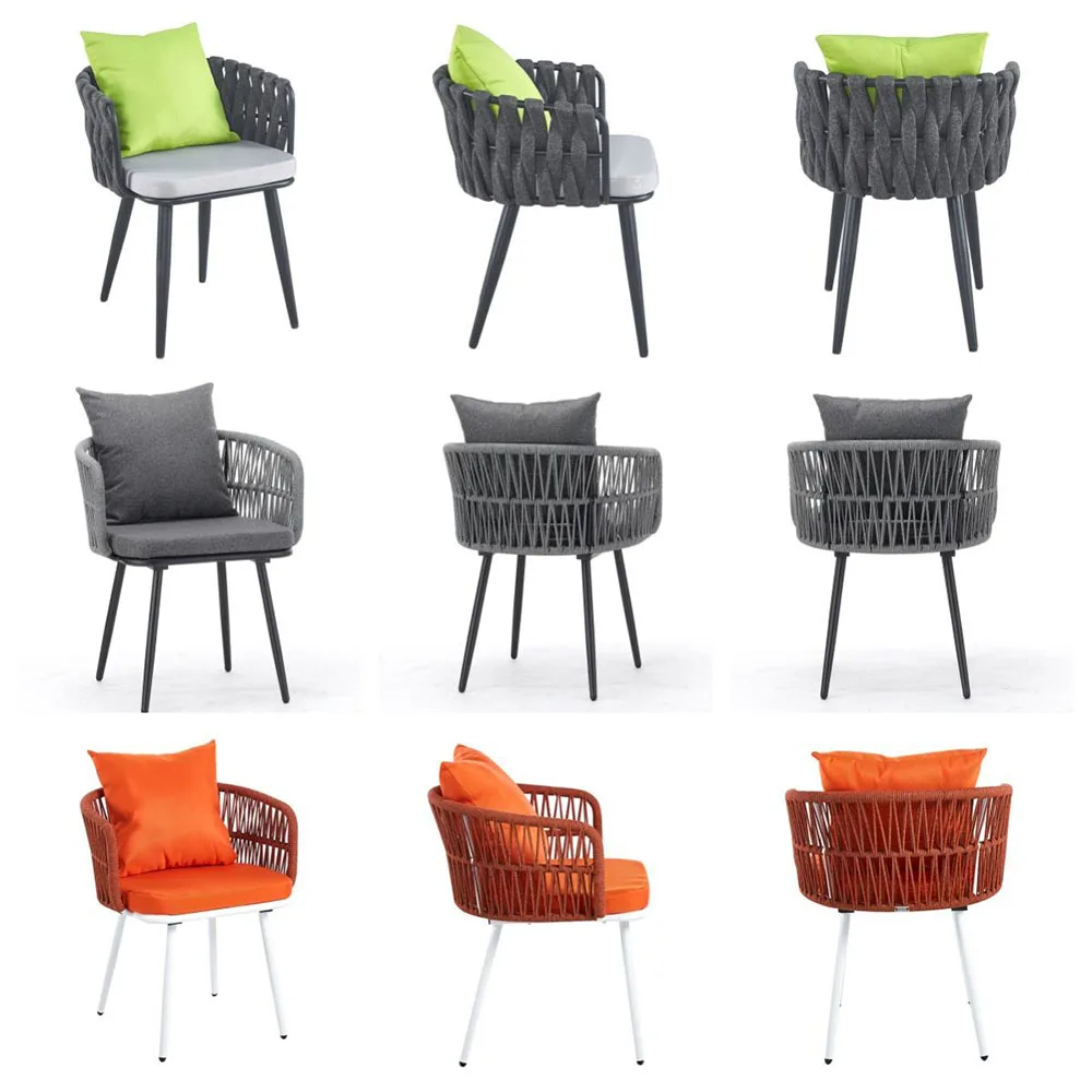 product wholesale modern rattan  metal frame waterproof weatherproof space saving outdoor dining chair for balcony  garden-4