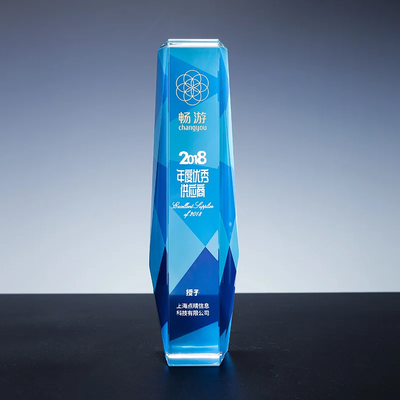 Factory direct sales can customize the k9 crystal color printing sandblasting award trophy supplier