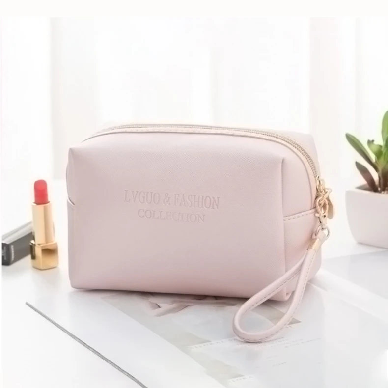 Wholesale Pink Cosmetic Train Case Travel Makeup Storage Bag Leather ...