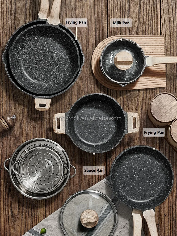 7pcs Nonstick Cookware Set Diecast Aluminum Frying Pan Soup Pot Set