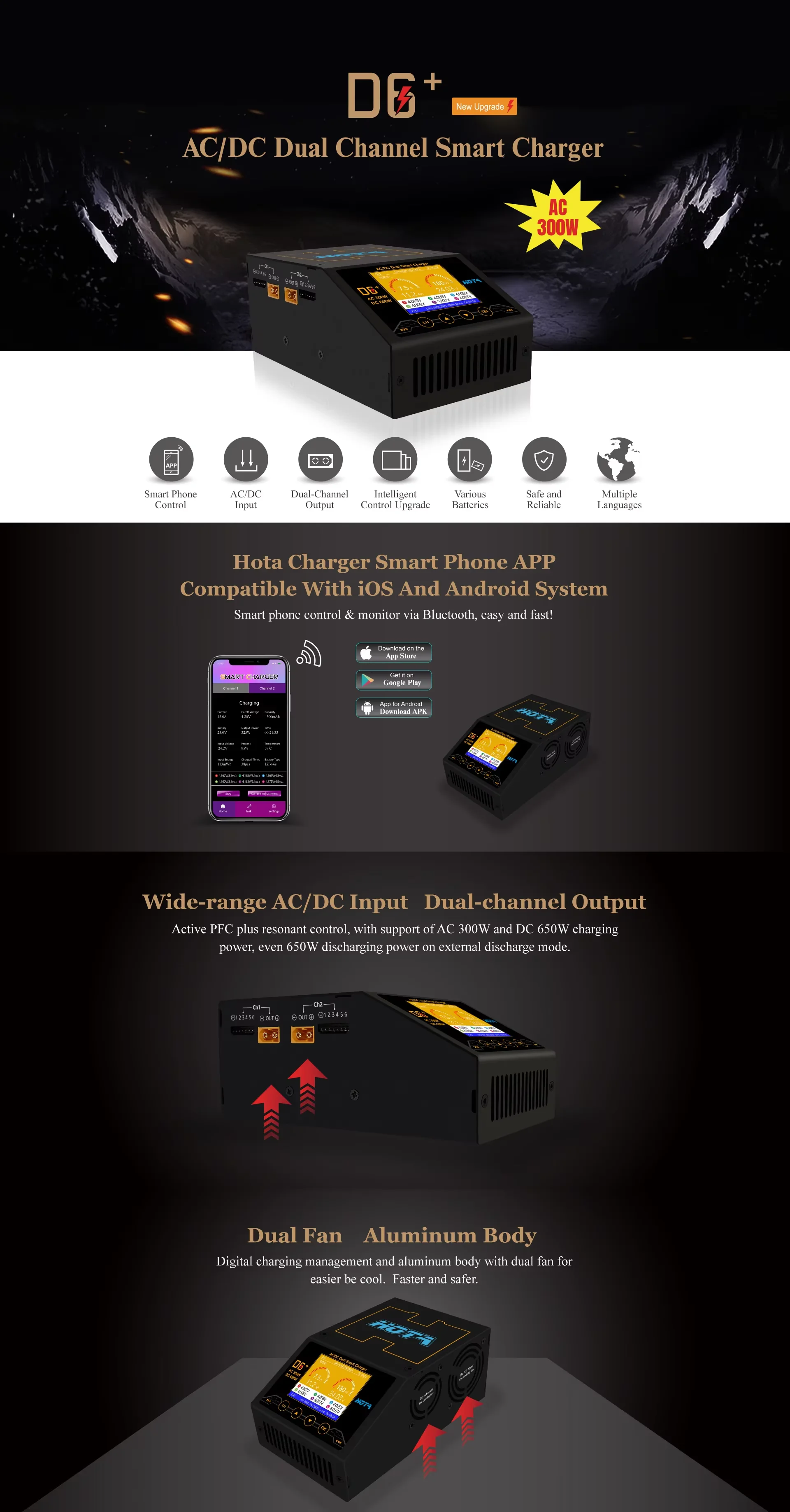  D6+ AC 300W DC 2X325W 2X15A Dual Channel Smart Battery Charger Discharger LiPo Battery Charger factory