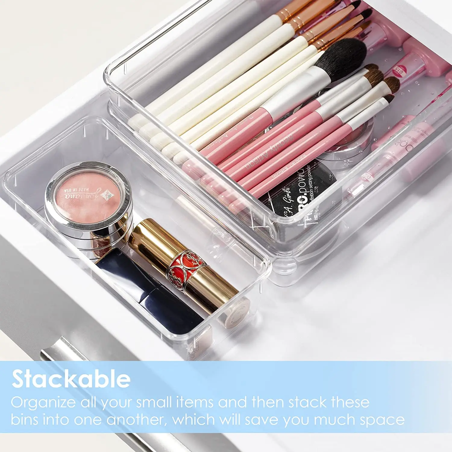 Wholesale Clear Plastic Drawer Organizer Set For Makeup Jewelry And