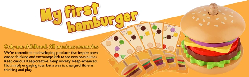 Hot Selling New Wooden Hamburger Sandwich Stacking Kitchen Pretend Play Toys Hobbies Baby Kids Other Toys For Children Girls