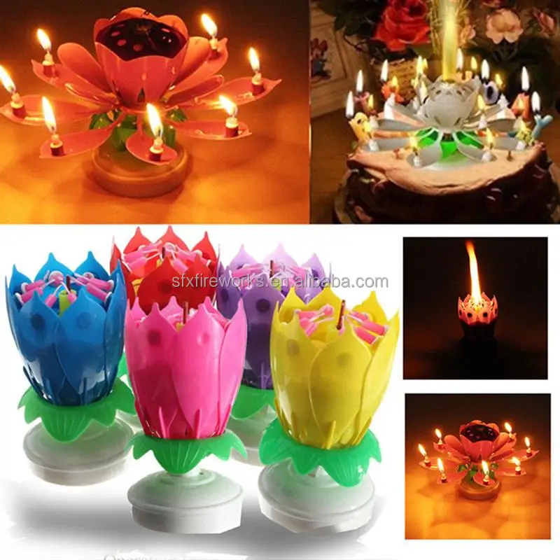 Incredible Happy Cake Party Colored Magic Sparkler Number Rainbow Rotating Musical Lotus Flower Music Birthday Candle