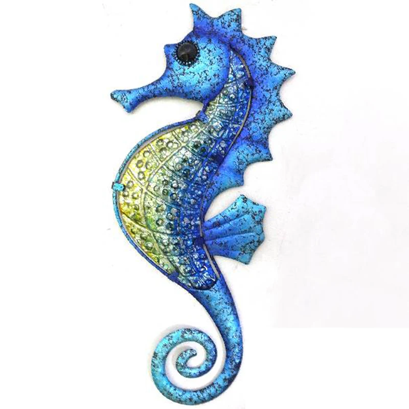 Wall Art Blue White Marine Series 3D Metal And Glass Seahorse Wall Art seahorse