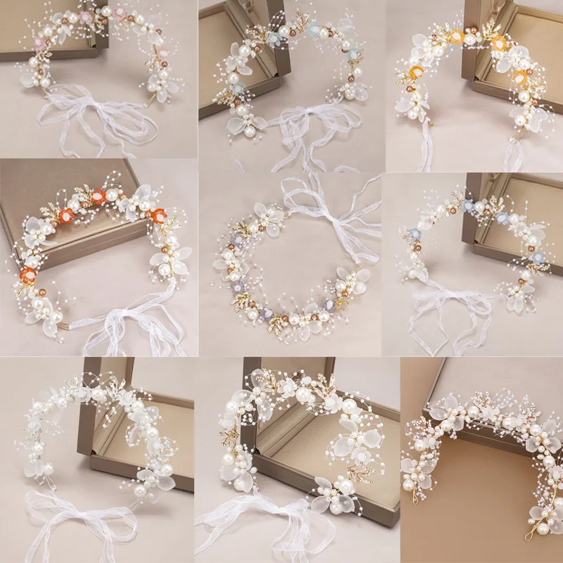 Новый ободок для волос свадебный головной убор многоцветные аксессуары с жемчужным цветком ручной работы