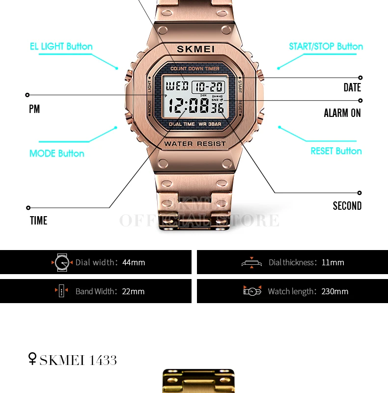 SKMEI  1456 1433 Fashion Digital Watch Men Women Couple Wristwatches 2Time Chrono Watches Waterproof horloges vrouwen mannen