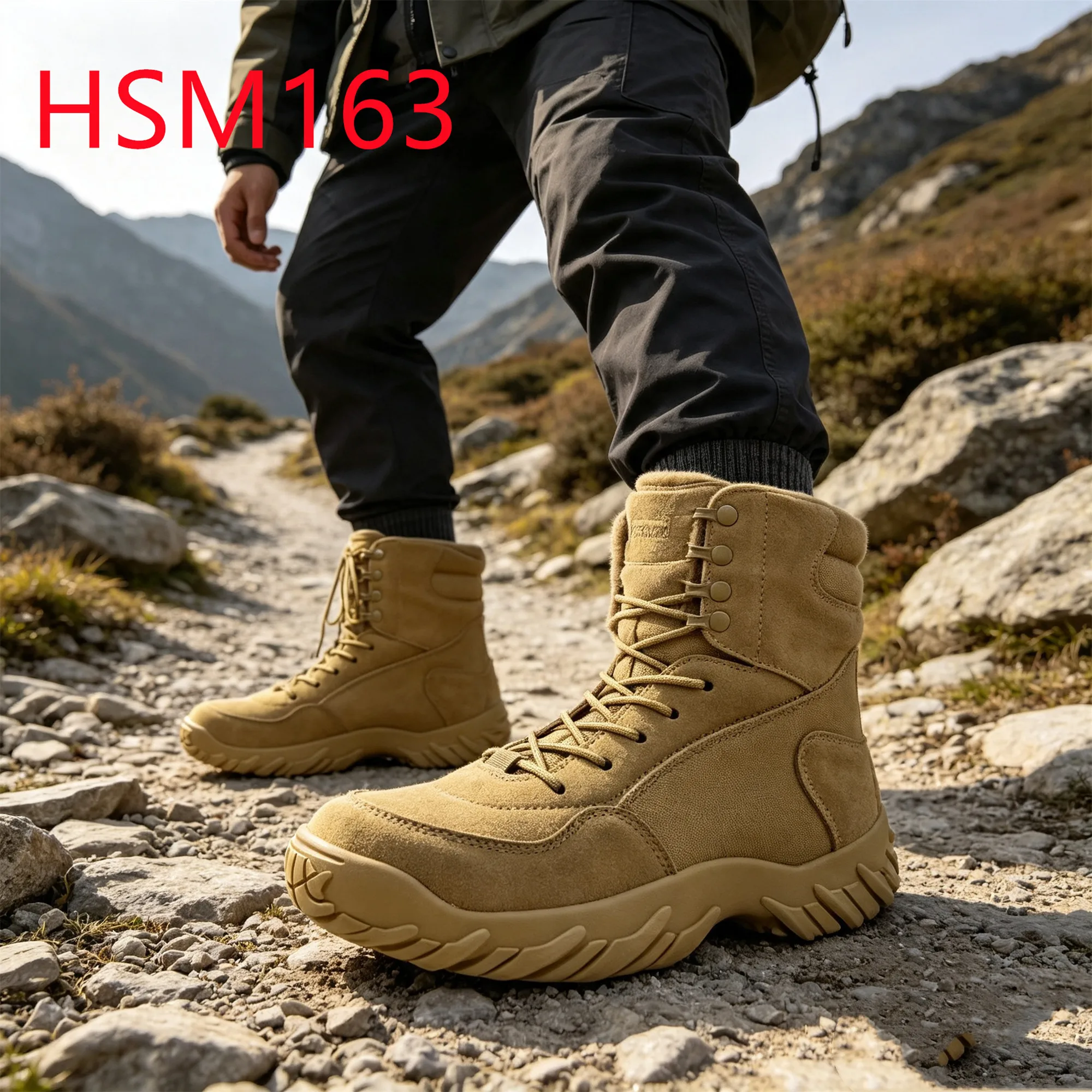 HY,Desert Exploration Rip Proof Suede Leather Hua Singh Tactical Boots All-Terrain Stitching Rubber Sole Marching Boots HSM163