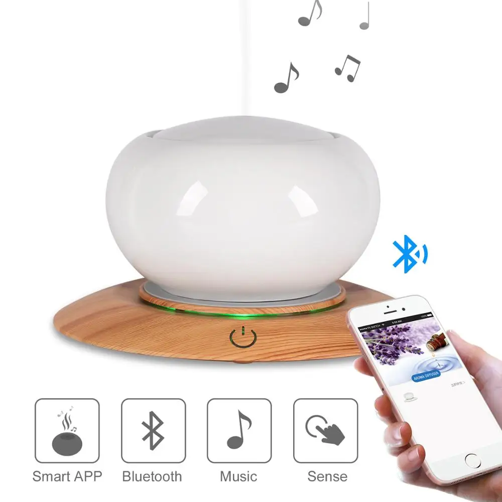 Home Humidifier 300ml Ceramic Wireless Smart Speaker App Control Aroma Essential Oil Diffuser Original Factory
