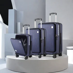 Trendy Unisex ABS PC Carry-On Suitcase Set With Front Open Design Spinner Caster and Laptop Pocket Stylish Trolley Luggage