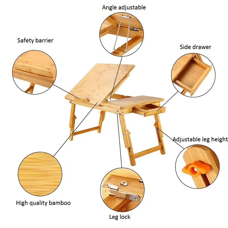 Bamboo Computer Desk Folding Laptop Computer Lazy Desk Dormitory Household Outdoor Portable Bed Table
