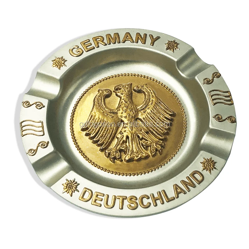 Germany Tobacco Ashtray Deutschland Bundesadler Gold Embossed Metal Round  Souvenirs Ashtray