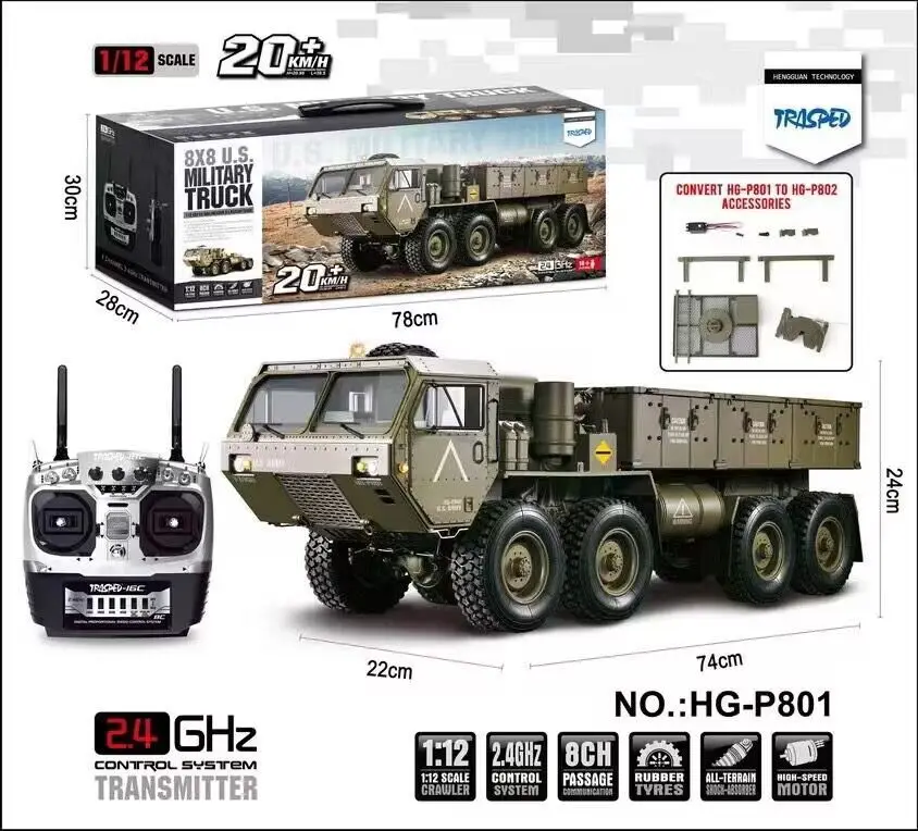 HG P801/P802 1/12 Scale Metal Remote Control Truck - 8X8